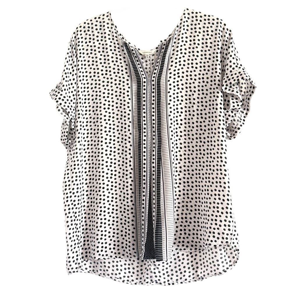 🌼 Max Studio Black and White Polka Dot V-Neck Blouse XL